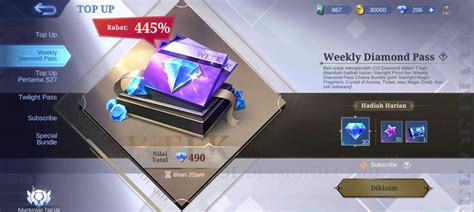 top up weekly diamond pass ml lebih hemat sehingga saldo nambah sedia vp main bareng Banyak yang bertanya stok image 1